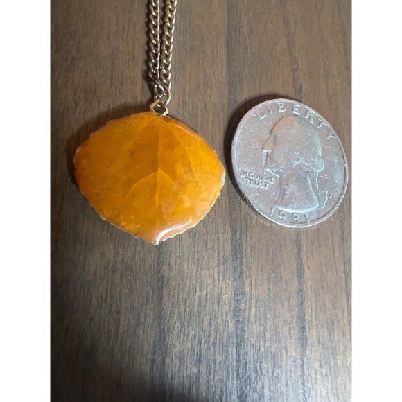 Leaf Design Enamel Necklace 9” Small Delicate Pendant Orange Blush Reversible Vi - Picture 4 of 5